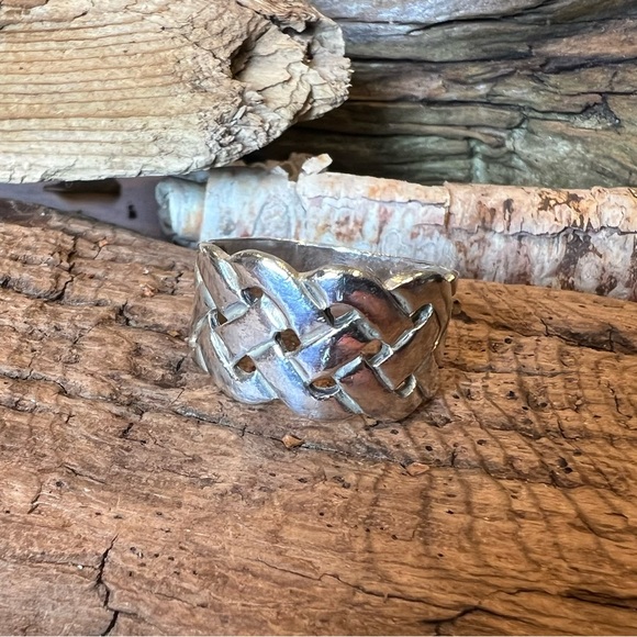 Artisan Woven Basket Sterling Silver Ring Band Celtic Sailor’s Knots Size 10 - Picture 1 of 9
